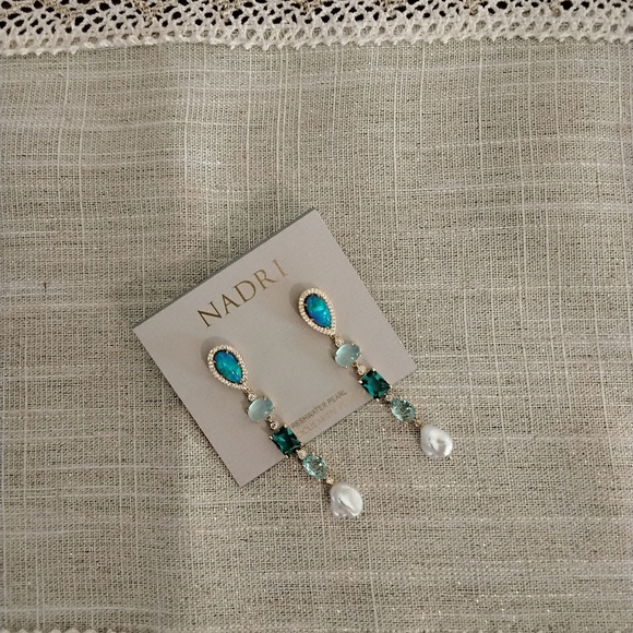 Nadri Teal and Gold Teardrop Earrings - Picture 3 of 4